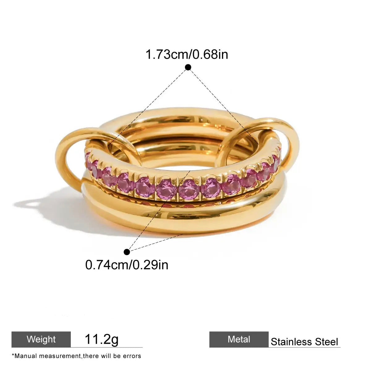 خاتم حلقات مترابطة من الزركون في ثلاث ألوان، مطلي ذهب عيار ١٨ قيراط، المقاوم للصدى والماء، مجوهرات فاخرة عصرية