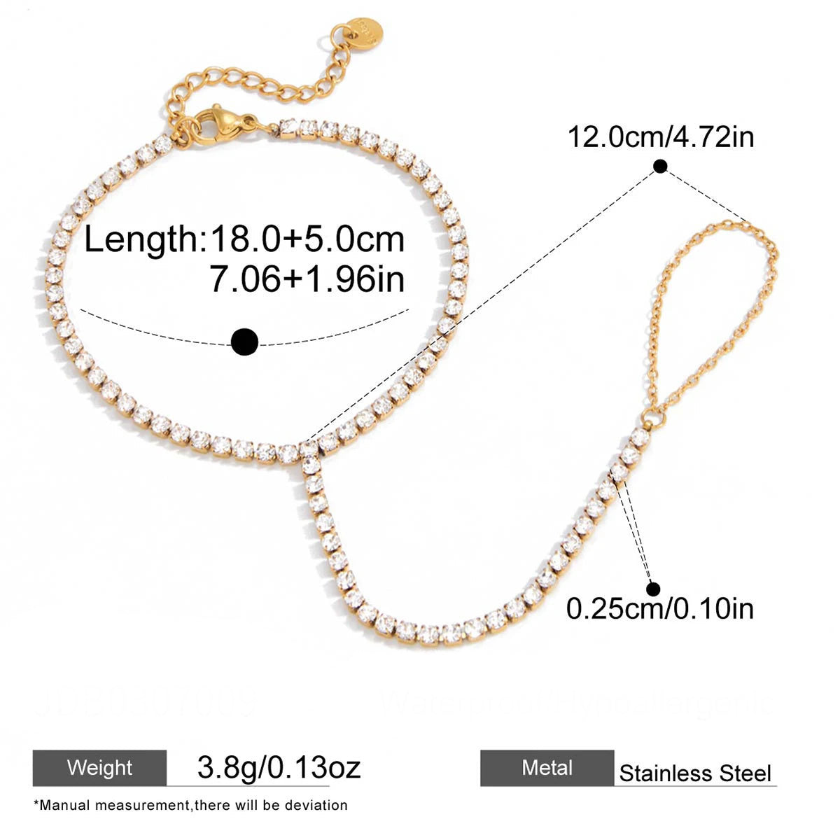 سوار كَف مميز مرصع بالكامل بالزركون الأبيض، مطلية ذهب عيار ١٨ قيراط، مجوهرات يومية أنيقة